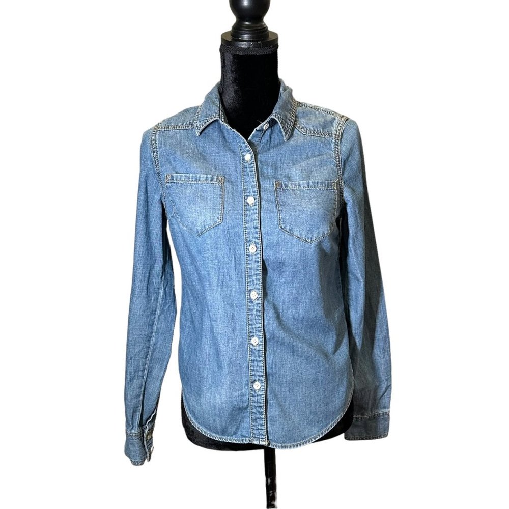 Mossimo Supply Co Denim Shirt Long Sleeves Button Up Collar Small Top Blue Cotto
